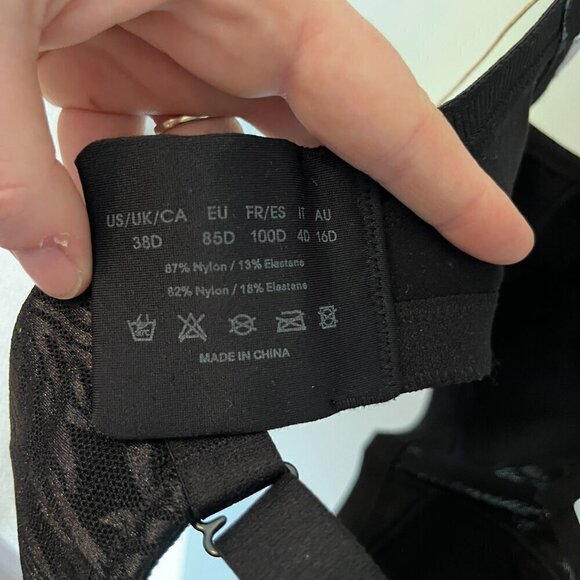Wingslove 38D black bra No padding wirefree full coverage lace wide straps NWT - Picture 9 of 9